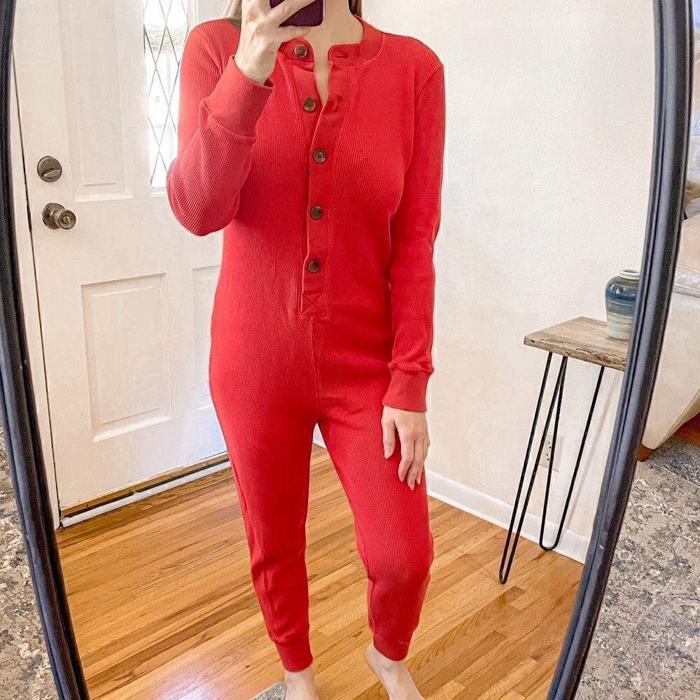 Everlane The Waffle Knit Onesie Red Currant